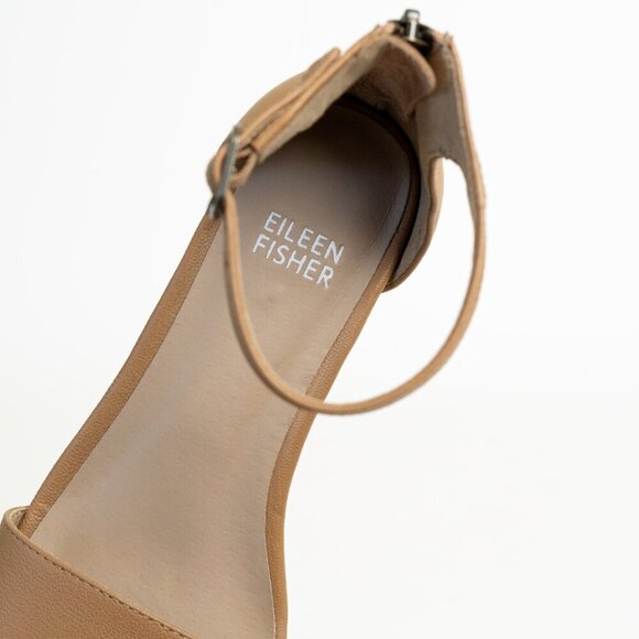 ✨ Eileen Fisher Leather Wedge Sandal Mara Tumbled Tan - Picture 10 of 15